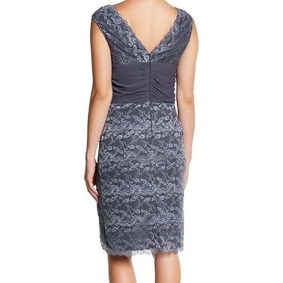 Marina Sheath Multi Tiered Lace Dress Sleeveless Gray Size 10 NWT - Picture 2 of 12